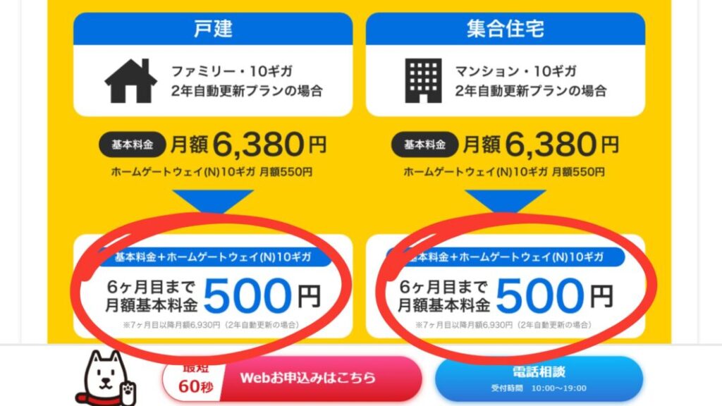SoftBank 光 10ギガ 500円