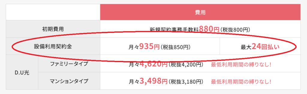 D.U光 設備利用契約金